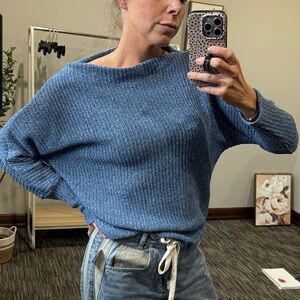 Blue Woven Boatneck Sweater